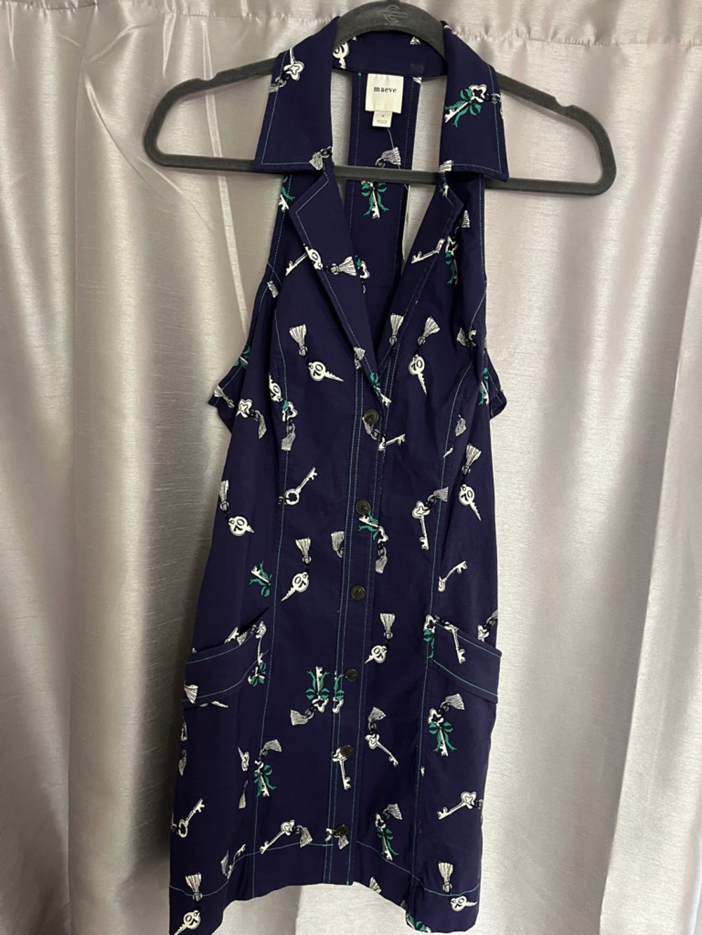 Maeve Navy Key-Print Mini Dress
